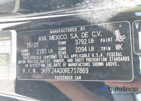 2024 Kia Forte Lxs из США, поврежденный, VIN 3KPF24AD0RE717869